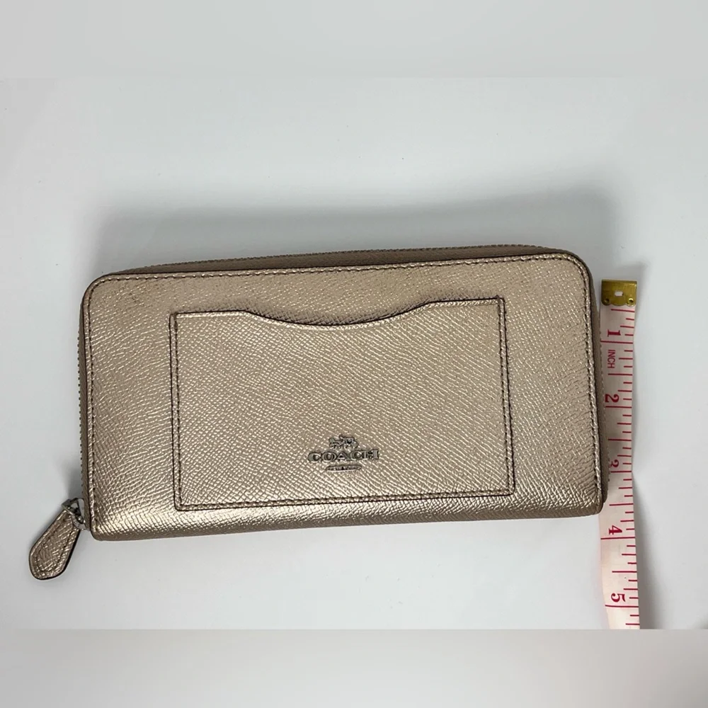 Coach Metallic Gold Beige Pebbled Leather Women's Wallet Double Zip Wallet - Picture 4 of 6